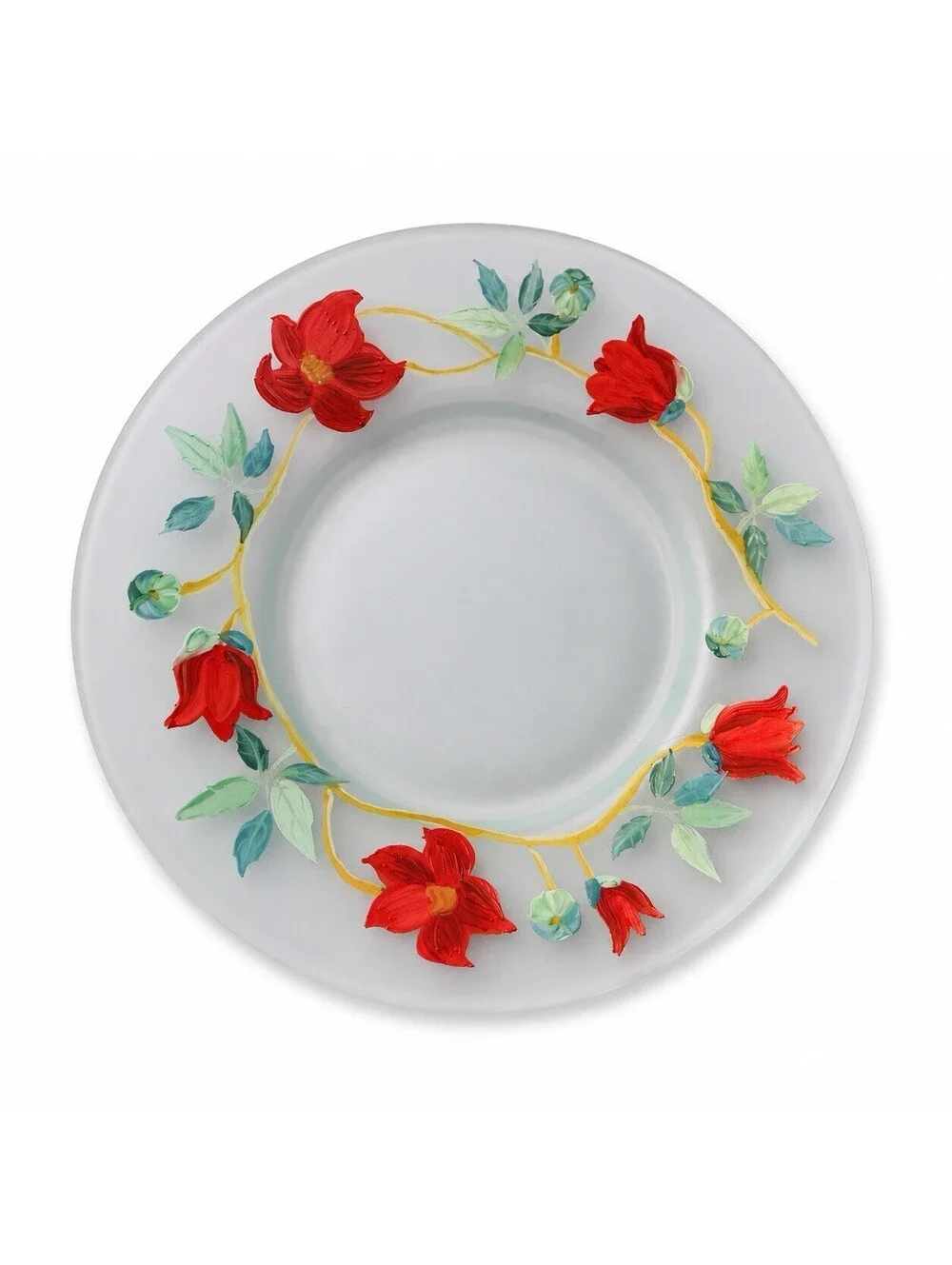 Yankee Candle Exclusive Frosted Glass Large Candle Plate Red Floral Plate